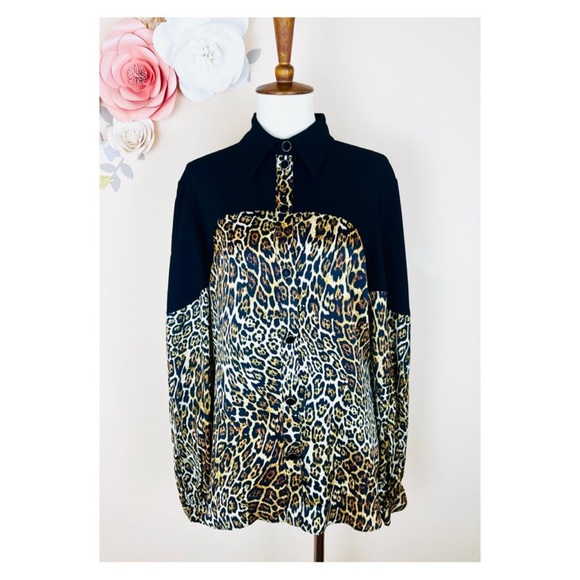 New! JUST CAVALLI Logo Color Block Animal Print Button Up Shirt Blouse - Picture 4 of 11
